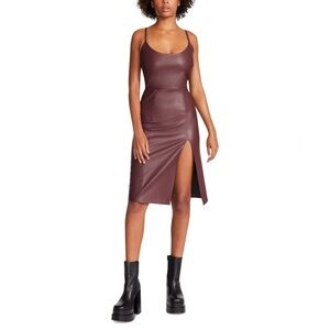 Steve Madden Giselle Faux Leather Dress Black Scoop Neck, Size 10